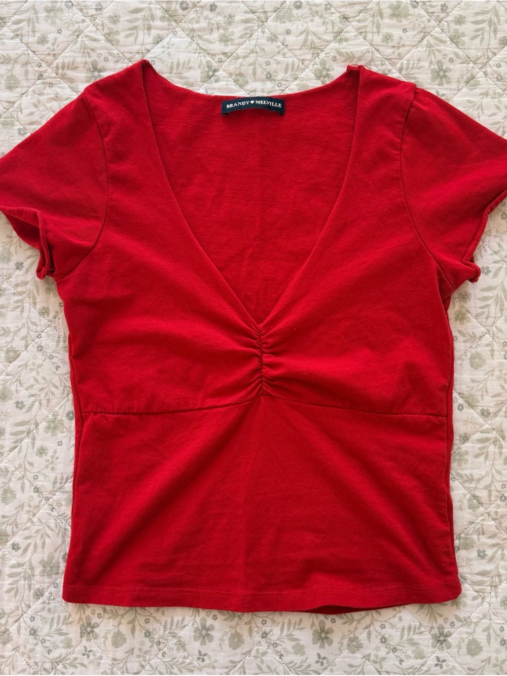 Brandy Melville red v neck short sleeve top